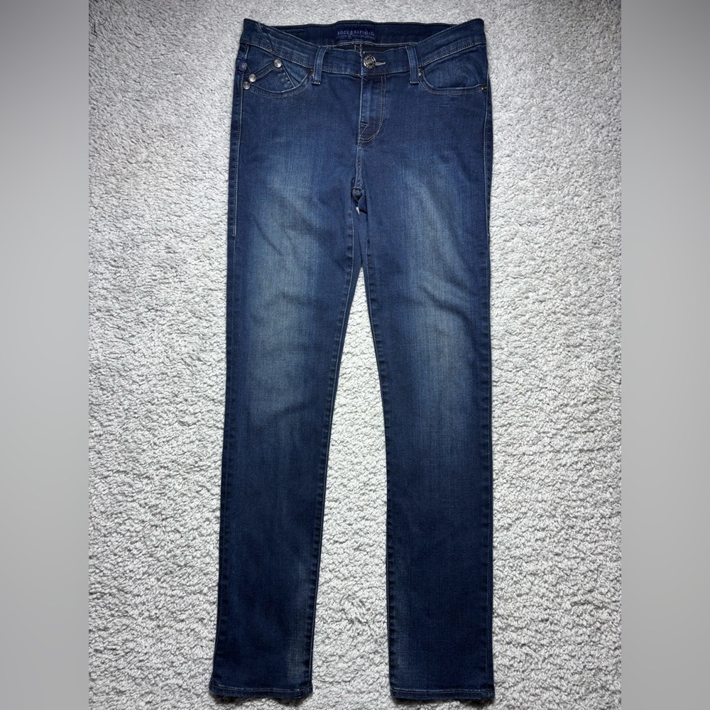 Rock and Republic Jeans Womens 10 Berlin Dark Wash Mid Rise Rhinestones Bling